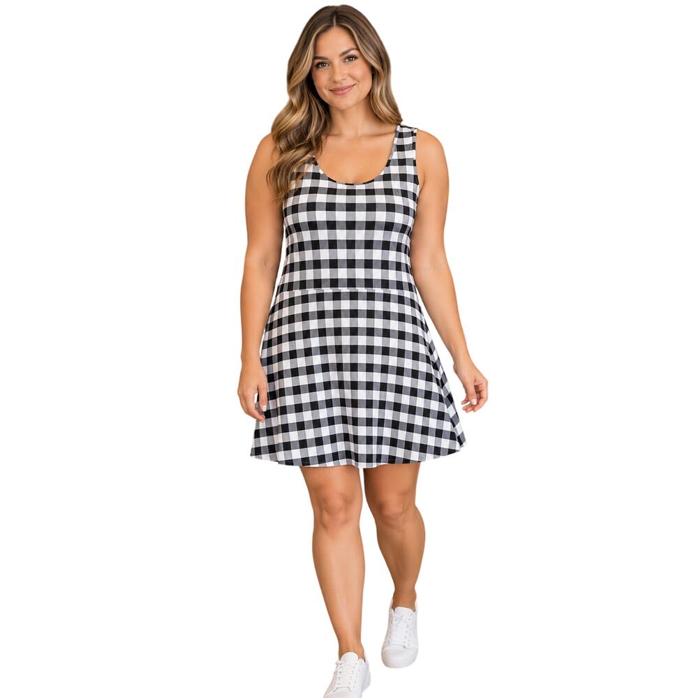 Soma super soft black white checkered lightweight stretch comfort dress summer M